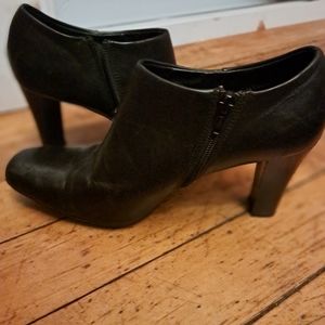 Black Leather High Heeled Ankle Boots